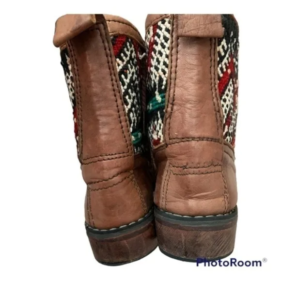MOROCCAN Kilim Aztec hand made Combat boots dark brown size 7