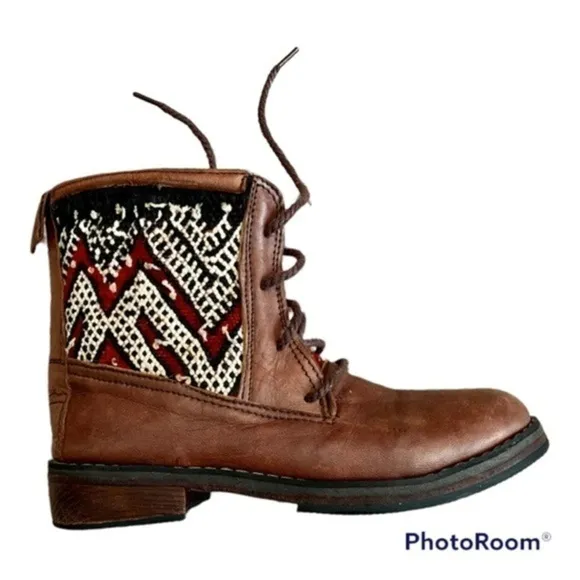 MOROCCAN Kilim Aztec hand made Combat boots dark brown size 7