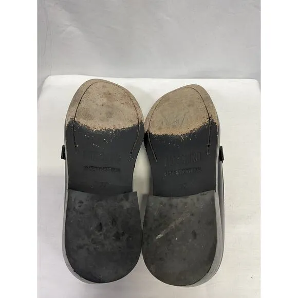 Moschino Couture! Black Faux Pearl Moc-Toe Leather Loafers Size 7