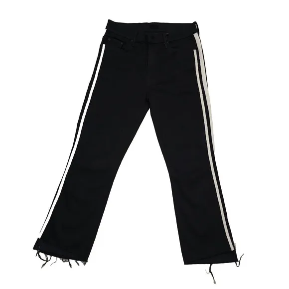 Mother Jeans Insider crop step fray guilty racer black stripe jeans NOWT