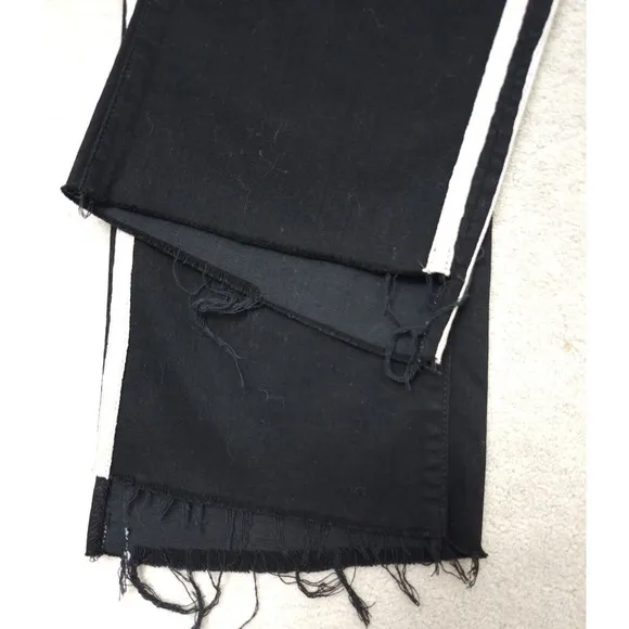 Mother Jeans Insider crop step fray guilty racer black stripe jeans NOWT