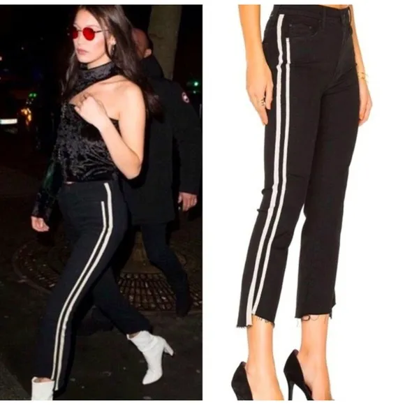Mother Jeans Insider crop step fray guilty racer black stripe jeans NOWT