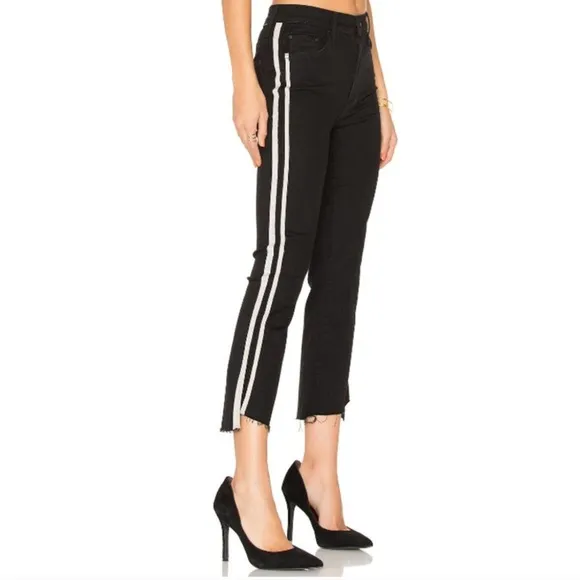 Mother Jeans Insider crop step fray guilty racer black stripe jeans NOWT