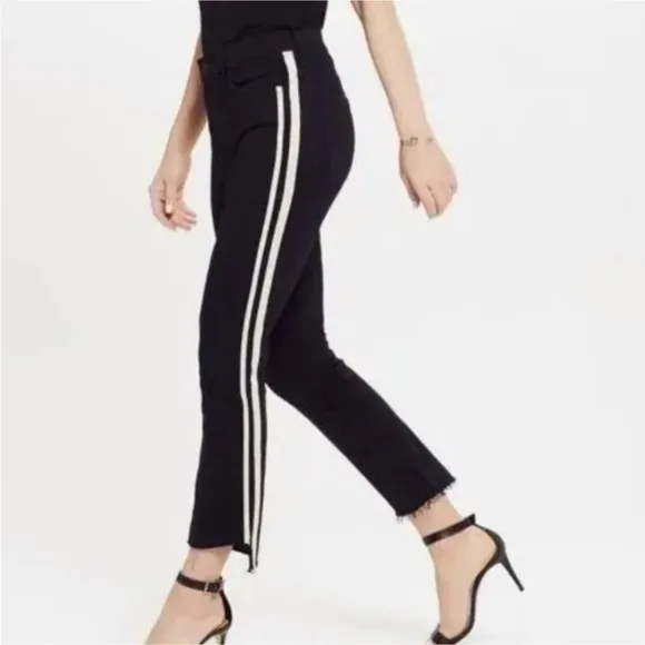 Mother Jeans Insider crop step fray guilty racer black stripe jeans NOWT