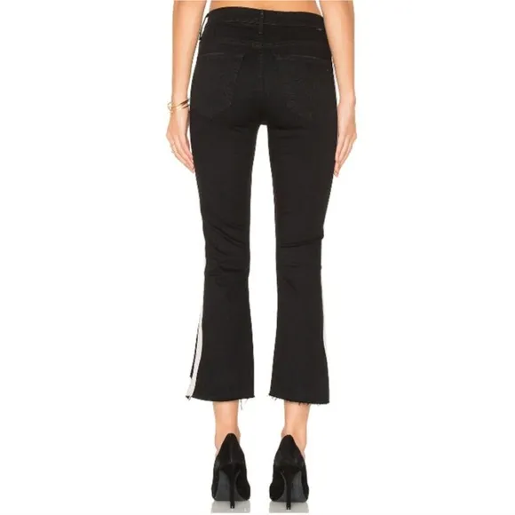 Mother Jeans Insider crop step fray guilty racer black stripe jeans NOWT