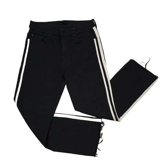 Mother Jeans Insider crop step fray guilty racer black stripe jeans NOWT