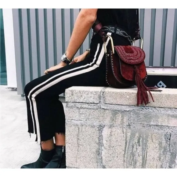 Mother Jeans Insider crop step fray guilty racer black stripe jeans NOWT