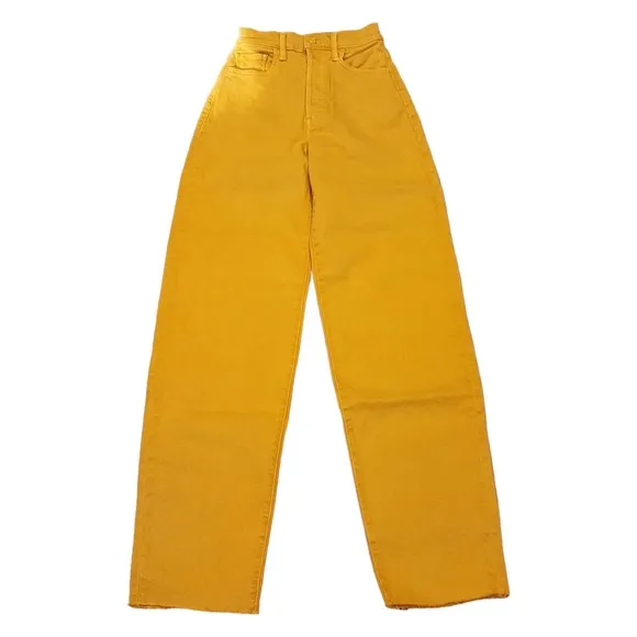 MOTHER The Curbside Heel Fray Straight Amber Yellow Jeans Size 23