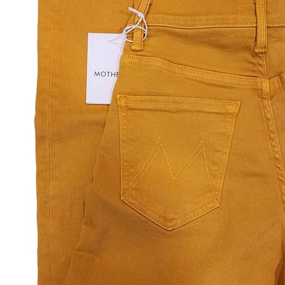 MOTHER The Curbside Heel Fray Straight Amber Yellow Jeans Size 23