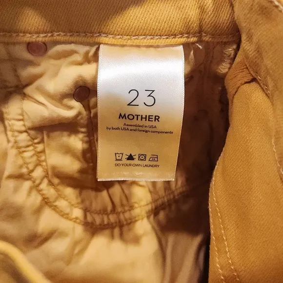 MOTHER The Curbside Heel Fray Straight Amber Yellow Jeans Size 23