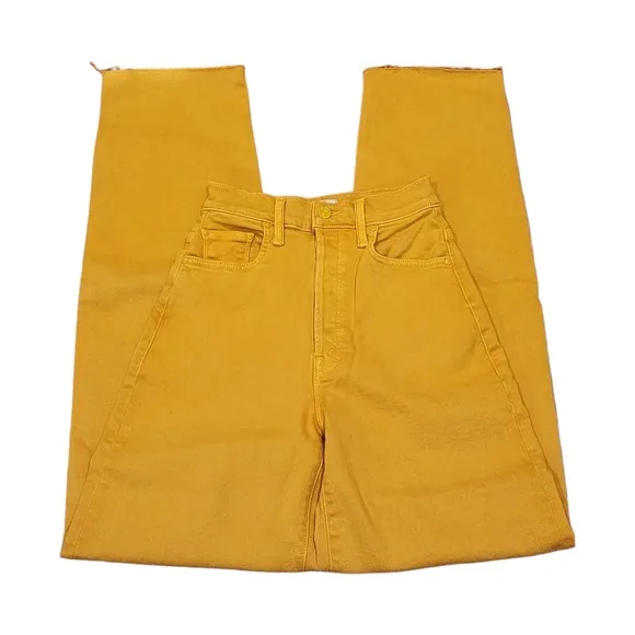 MOTHER The Curbside Heel Fray Straight Amber Yellow Jeans Size 23