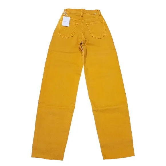 MOTHER The Curbside Heel Fray Straight Amber Yellow Jeans Size 23