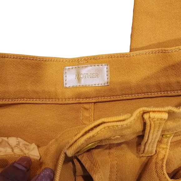 MOTHER The Curbside Heel Fray Straight Amber Yellow Jeans Size 23