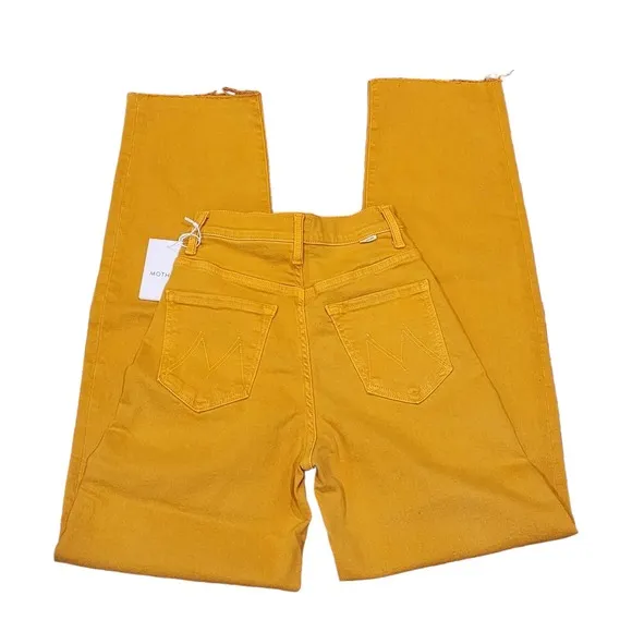 MOTHER The Curbside Heel Fray Straight Amber Yellow Jeans Size 23