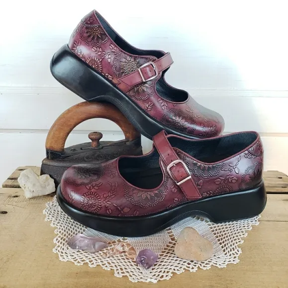 Mulberry Dansko Platform Mary Jane Vintage Straps Buckles Boho Whimsigoth 7.5-8