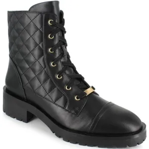 Nanette Lepore Idalia Black Quilted Faux Leather Combat Moto Boots Size 8