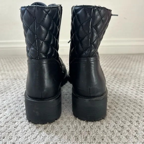 Nanette Lepore Idalia Black Quilted Faux Leather Combat Moto Boots Size 8