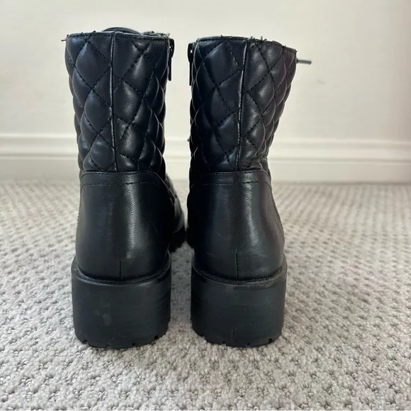 Nanette Lepore Idalia Black Quilted Faux Leather Combat Moto Boots Size 8