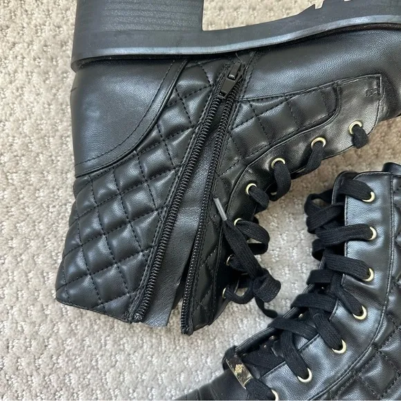Nanette Lepore Idalia Black Quilted Faux Leather Combat Moto Boots Size 8