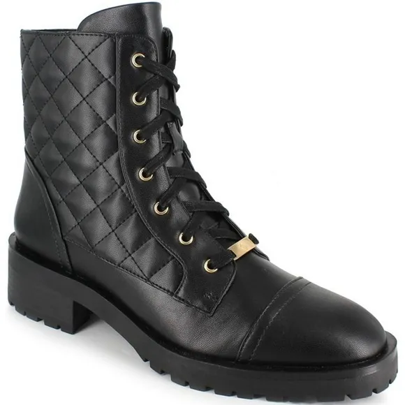 Nanette Lepore Idalia Black Quilted Faux Leather Combat Moto Boots Size 8
