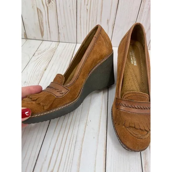 Naturalizer Suede Wedge Heel Oxford Loafers Size 7.5