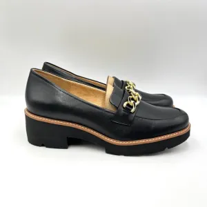 Naturalizer Womens Desi Black Leather Lug Sole Gold Bit Chain Loafers Shoes 10.5