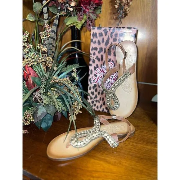 Naughty Monkey NIB Pony Pass Gold Jeweled Flats Size 9.5