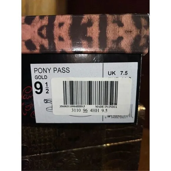 Naughty Monkey NIB Pony Pass Gold Jeweled Flats Size 9.5