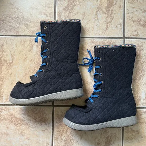 Nesna Lobben Norwegian Quilted Felted Wool Tall Boots Black EU 43