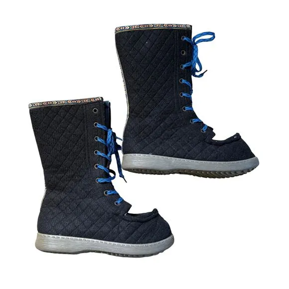 Nesna Lobben Norwegian Quilted Felted Wool Tall Boots Black EU 43