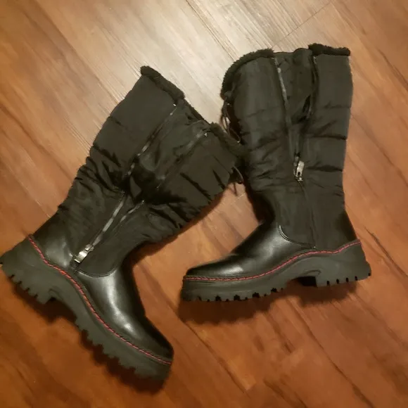 NEW Aquatherm Canada Adie black leather quilted tall winter boots 7