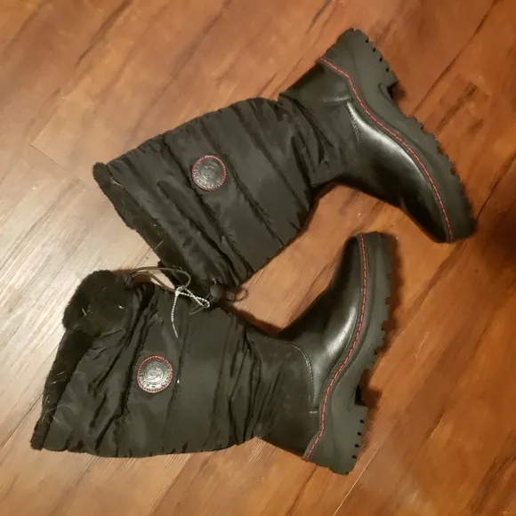 NEW Aquatherm Canada Adie black leather quilted tall winter boots 7