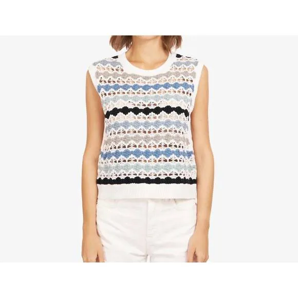 NEW AUTUMN CASHMERE multi pointelle cropped vest in blues combo