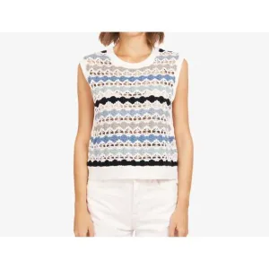 NEW AUTUMN CASHMERE multi pointelle cropped vest in blues combo