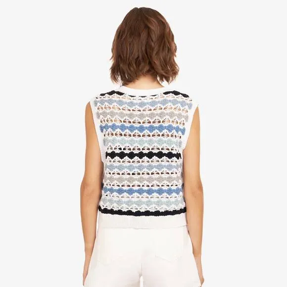 NEW AUTUMN CASHMERE multi pointelle cropped vest in blues combo