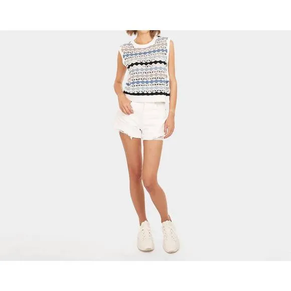 NEW AUTUMN CASHMERE multi pointelle cropped vest in blues combo