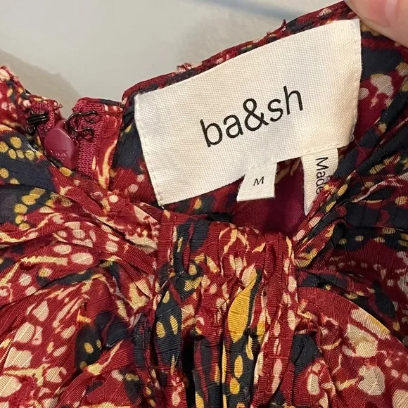 New Ba&amp;sh Galia Knot Front Floral Midi Skirt Burgundy Medium