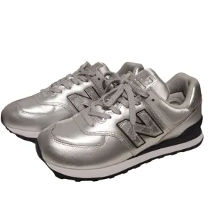 New Balance 574 Womens Silver Sporty Futuristic Metallic Fashion Sneakers size 9
