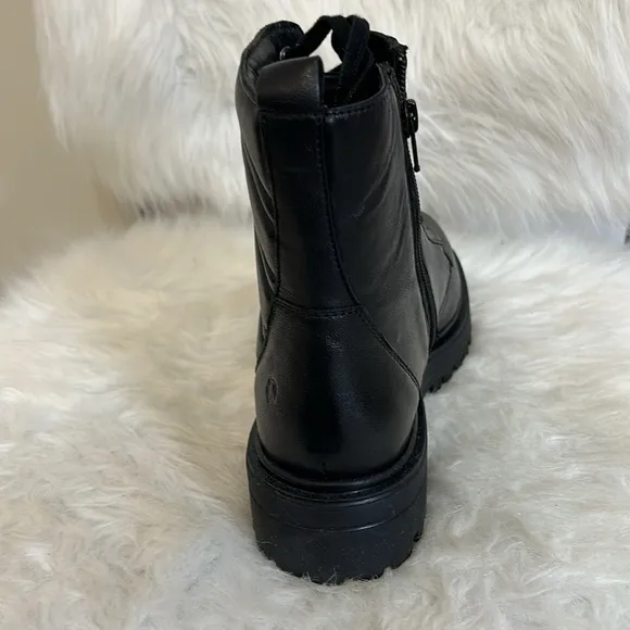 NEW, CARMELA LEATHER COMBAT BOOTS BLK SZ 8 1/2 &amp; 9