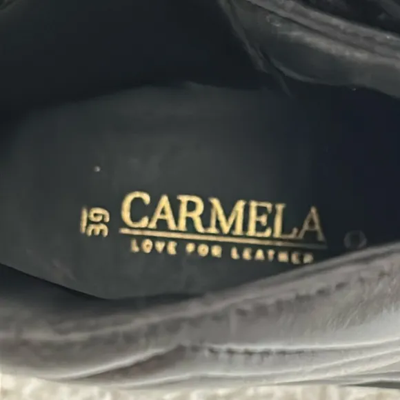 NEW, CARMELA LEATHER COMBAT BOOTS BLK SZ 8 1/2 &amp; 9