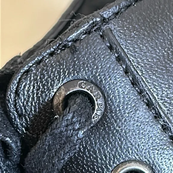 NEW, CARMELA LEATHER COMBAT BOOTS BLK SZ 8 1/2 &amp; 9