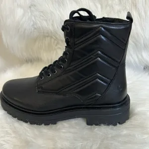 NEW, CARMELA LEATHER COMBAT BOOTS BLK SZ 8 1/2 &amp; 9