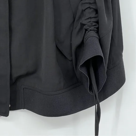 NEW City Chic Black Gathered Ruched Tie Cuffs Hidden Button Zipper Bomber Jacket