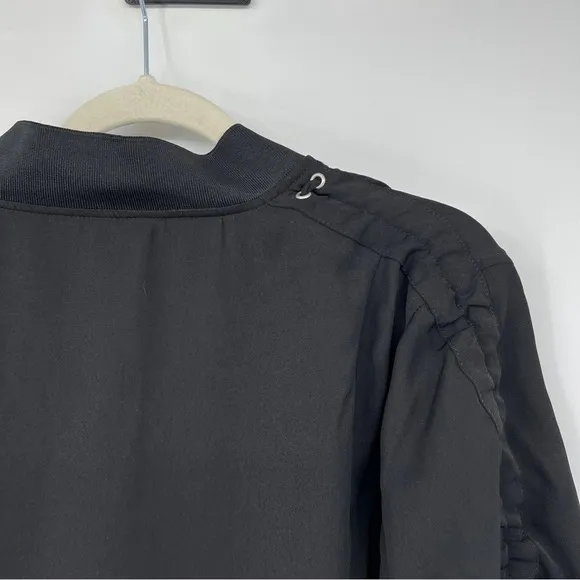 NEW City Chic Black Gathered Ruched Tie Cuffs Hidden Button Zipper Bomber Jacket