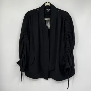 NEW City Chic Black Gathered Ruched Tie Cuffs Hidden Button Zipper Bomber Jacket