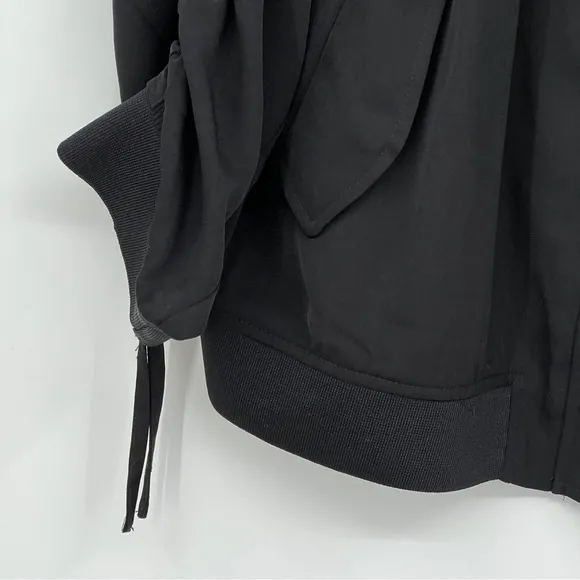 NEW City Chic Black Gathered Ruched Tie Cuffs Hidden Button Zipper Bomber Jacket