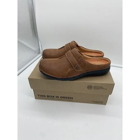 New Clarks Artisan UnLoop Ease Slip-On Brown Leather Loafers Clogs Comfort Sz 7M