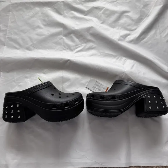 NEW Crocs Women's Siren Studded Clog Platform High Heel Black Slides M10/W12