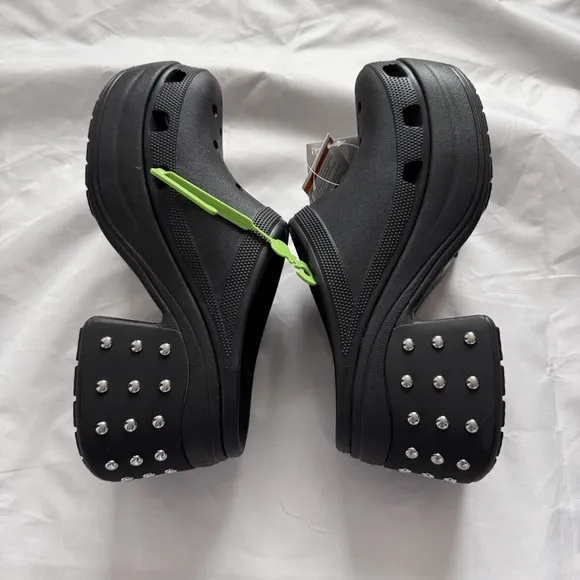 NEW Crocs Women's Siren Studded Clog Platform High Heel Black Slides M10/W12
