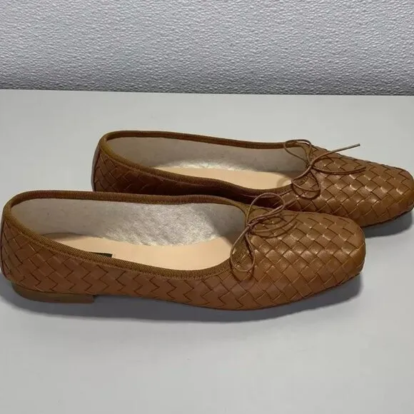 NEW ELEDRA Quadra Woven Slip On Ballerina Leather Womens Size 9 Tan/Nappa